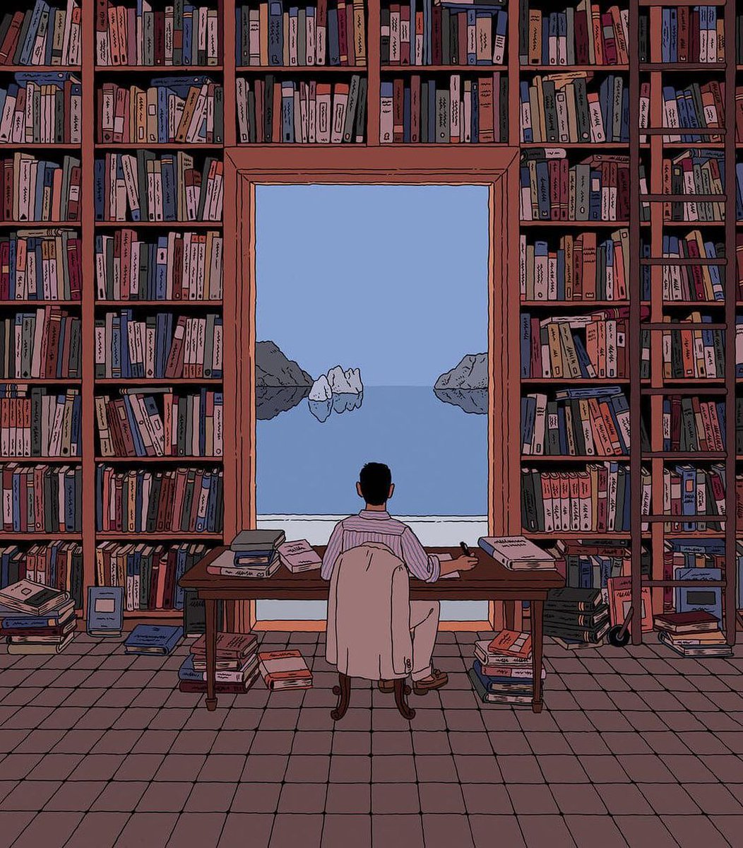 «Nuestros refugios frente al mundo: libros, el mar, y la soledad».

— Virginia Woolf

Una ilustración de Ilya Milstein.