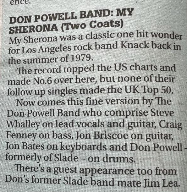 Lovely review for My Sharona in the Sunday Mercury - written by no other that Mr Bev Bevan as well. Bev’s now also enjoying playing drums with the wonderful Quill. Look forward to seeing them on tour in the Autumn

#slade