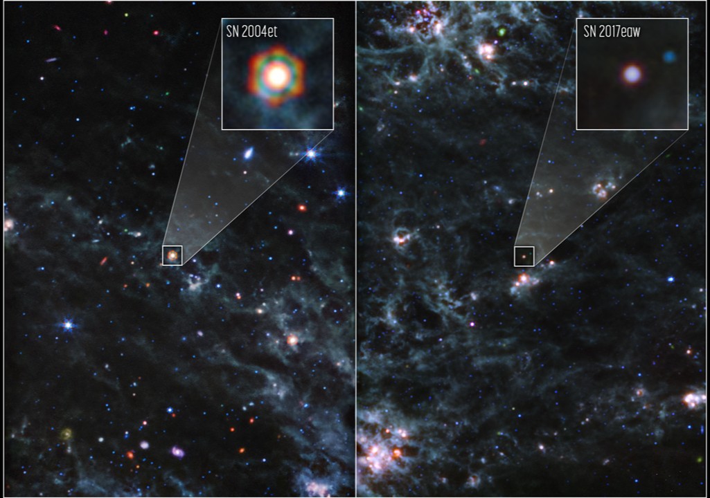#NASAWebb researchers have made major strides in confirming the source of dust in the early universe with observations of two dying stars (supernovas!): webbtelescope.pub/3CRzTnL