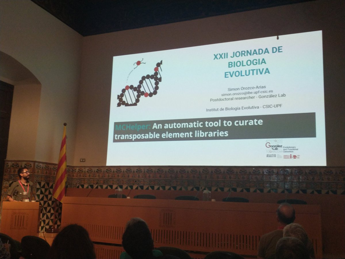 How can we speed up manual curation of Transposable Elements? <a href="/SimonOrozcoA/">Simon Orozco Arias</a> has an answer: MCHelper! Presenting his work from <a href="/GonzalezLab_BCN/">Dr. Josefa González</a> <a href="/IBE_Barcelona/">Institute of Evolutionary Biology (IBE)</a> to the 22nd Jornada de Biologia Evolutiva <a href="/SCB_iec/">Societat Catalana de Biologia</a>