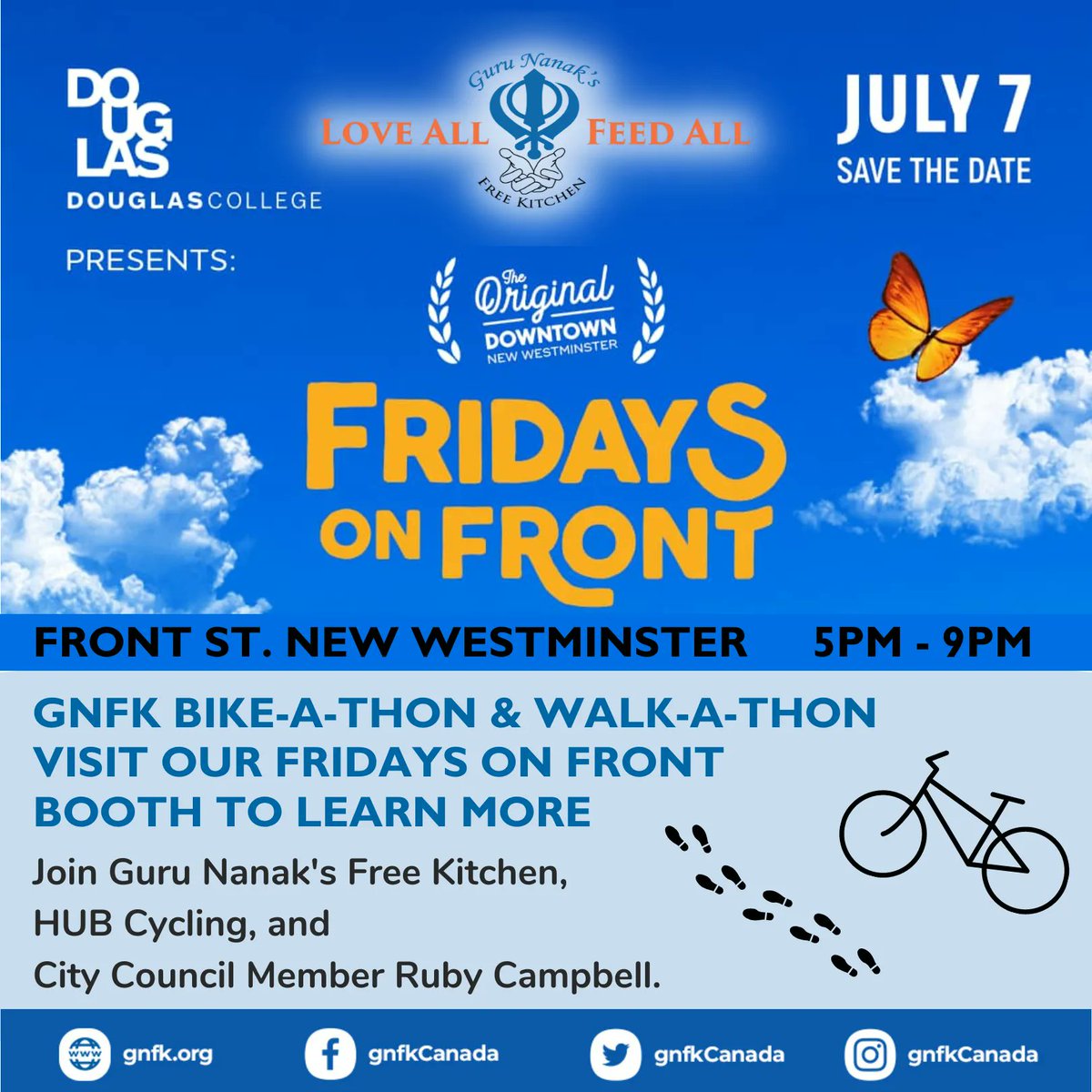 gnfkCanada's tweet photo. Exciting news! GNFK will have a table at New Westminster's #FridaysonFront event on July 7! Come visit us along with @WeAreHub and City Councillor @RubyCampbell - we will be sharing information about our 3rd Annual Bike-A-Thon and Walk-A-Thon. We hope to see everyone there! https://t.co/kXrCMFYUxJ