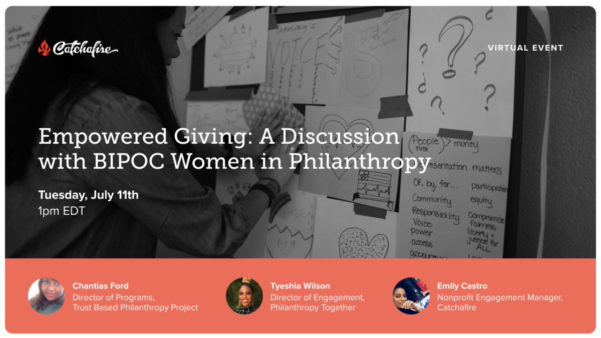 📣 How are you driving opportunity and inclusion with your staff, donors, board and grantees? 🤝 Hear from @phil_together's Ty Wilson at @catchafire's Empowered Giving: A Discussion with BIPOC Women in Philanthropy on July 11! 💬🔊✨ #Philanthropy #BIPOC bit.ly/3JHSkzb