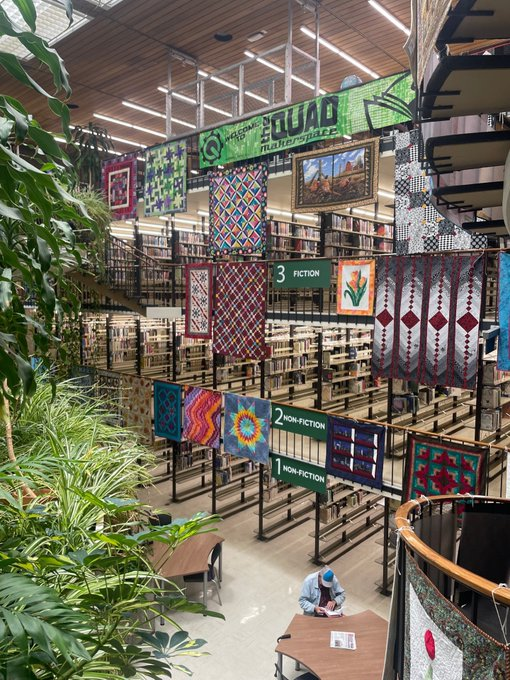 NewsTalk780KOH's tweet photo. Want to beat the heat? Check out cool indoor #Artown events like the amazing art from the #TruckeeMeadowsQuilters at the #DowntownRenoLibrary! @Artown @WashoeLibrary #RenoNews #KOHNews https://t.co/m9XJI8AxDH