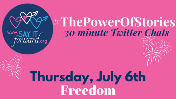 Inviting YOU to join #ThePowerOfStories💜chat Thursday! We would love to hear your thoughts about #freedom. 

at 11am EDT… 8am PDT... 3pm UCT… 4pm WAT/CET/BST  5pm CAT/EET/SAST/CEST… 6pm EAT… 8pm PKT… 8:30pm IST