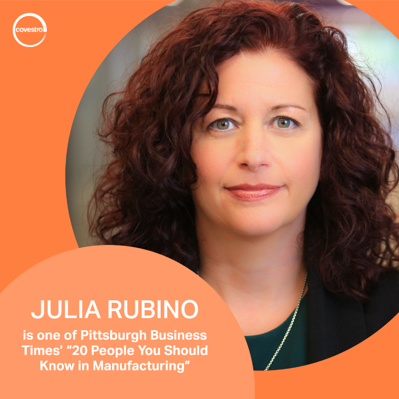 CovestroUS's tweet photo. Meet our own @julia_rubino - one of @PghBizTimes "20 People to Know in #Manufacturing!" 🏭 

🌟A Covestro trailblazer since 1999, Julia now heads up our Performance Materials business in North America. Get to know Julia ⬇️ #womeninmanufacturing