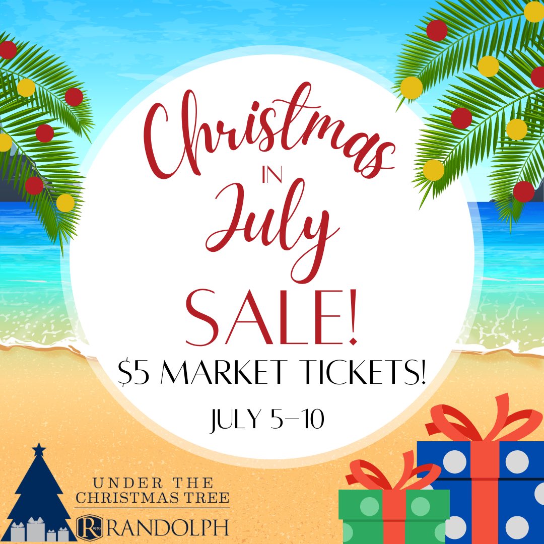 The Christmas in July sale is back! From July 5-10, you can get market tickets for $5 to the three-day holiday shopping market, which will be the first weekend in November at the VBC. You can use them for yourself or gift them to friends and family.
events.veracross.com/randolph/312-U…