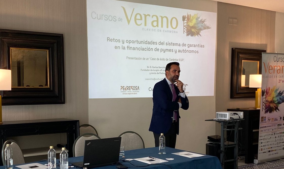 Sigue la sesión de tarde del curso de verano sobre el sistema de garantías de <a href="/pablodeolavide/">Pablo de Olavide</a> con la presentación de un “caso de éxito”: Carlos Sanchís Pedregosa, Fundador de la spin off cultural Fit Solutions y socio de Pedregosa S. L.