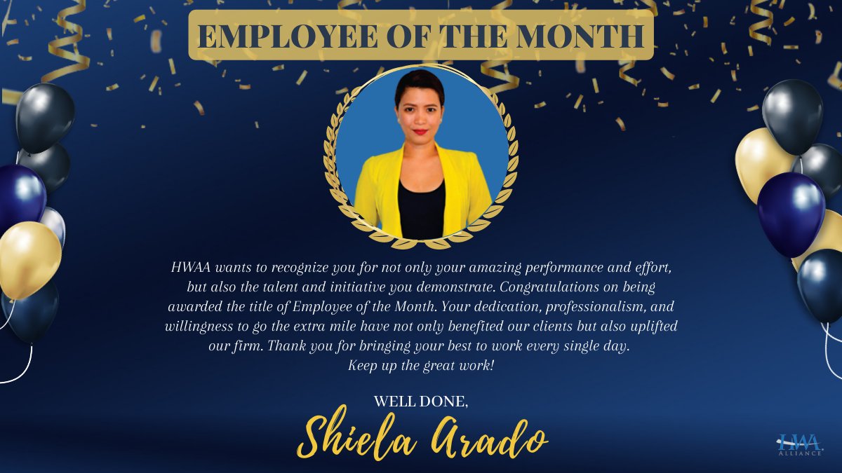 HWAAlliance's tweet photo. Congratulations! EMPLOYEE OF THE MONTH - Shiela Arado https://t.co/9hAGfPjh3r