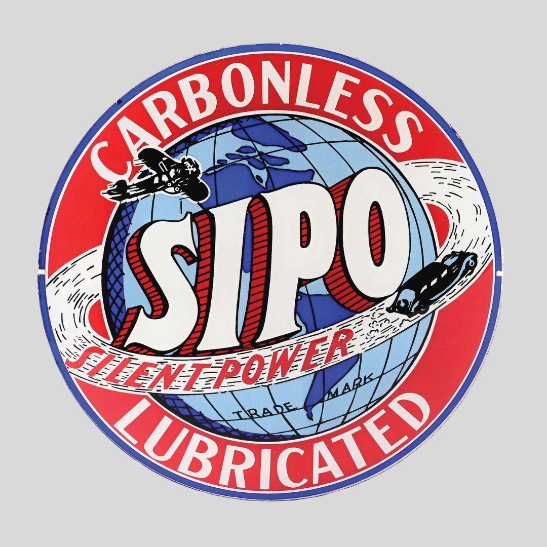 GarageStyleMag's tweet photo. Lot #1097 - Outstanding Sip "Silent Power" 13.5" Single Lens with Car &amp; Airplane Graphic @morphy_auctions 🔗 LINK IN BIO: An absolutely incredible example of graphic C. 1930s's Gasoline advertising from Sipo Silent Power Gasoline showing unique script. https://t.co/xbMwj1Rt8M