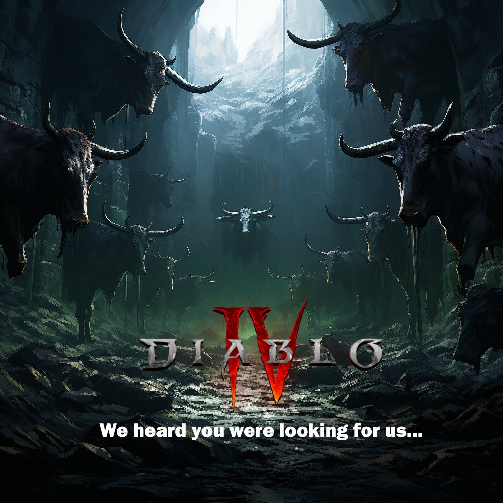AkalabethGuild's tweet photo. The cows are waiting...
#DiablolV #Diablo4 #DiabloFanart #Cows #CowLevel #midjourney #midjourneyV52 https://t.co/9rCS880EEl