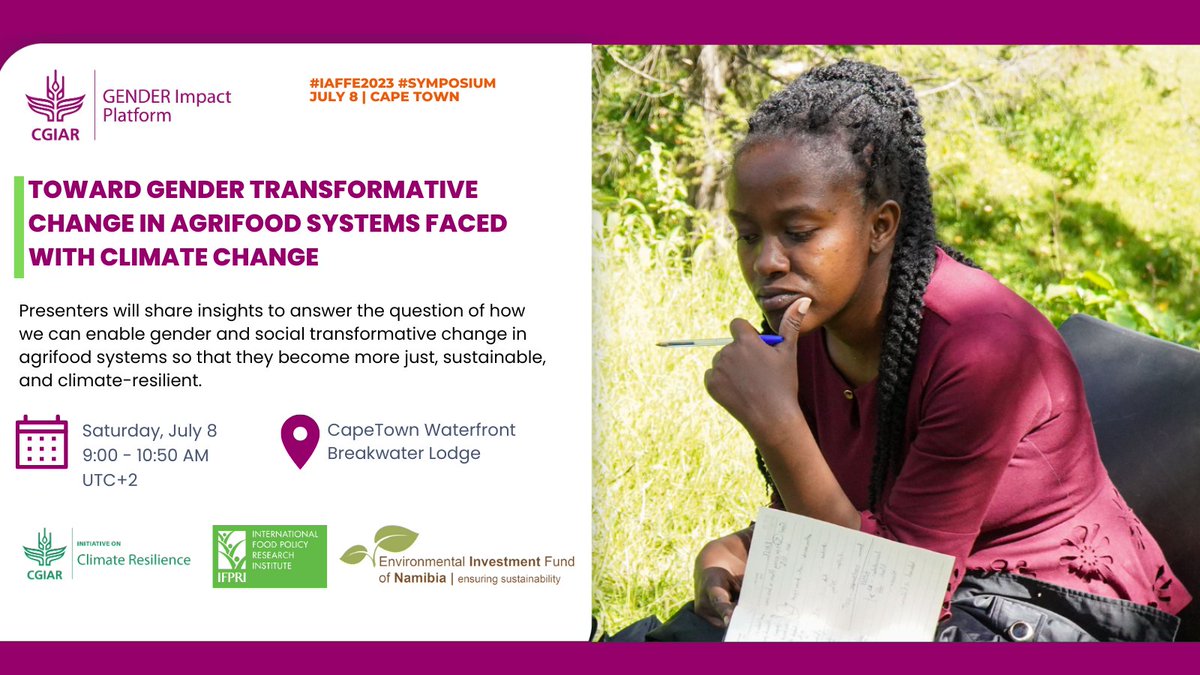 CGIARclimate's tweet photo. How can we enable #transformative gender &amp; social change to create sustainable &amp; climate-resilient agrifood systems? Join the @CGIARgender event w @cgiarclimate @ifpri @Green_Viewpoint  @IAFFE 2023 on July 8 @9am UTC+2 https://t.co/1PxkGAzR3w #GenderinAg #ClimBeRSocialEquity https://t.co/V4OWzw2tGp