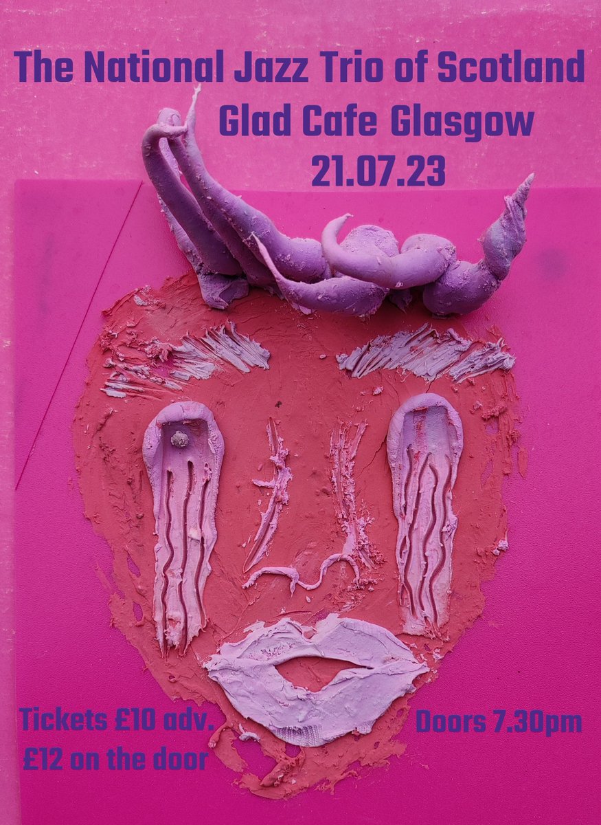 Coming up on 21st July:
National Jazz Trio of Scotland
🎟: thegladcafe.co.uk
Not a trio. Not strictly 'jazz'. Not all from Scotland! NJTOS will be performing as a duo; Bill Wells, piano / guitar and Aby Vulliamy, vocals / viola. 
Poster by Elsa