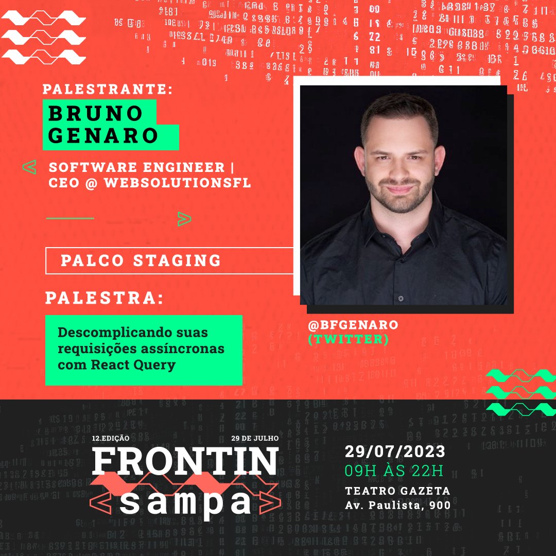 frontintech's tweet photo. 🚀🔥 Prepare-se para o FRONTIN SAMPA 2023 + @CodeintheDarkBR  com esses palestrantes incríveis! 
No palco Palco Staging contaremos com uma diversidade de palestrantes, conheça mais nomes desse espaço.

👉 @pachicodes: Como deixar seu Github verdinho.
👉 @bfgenaro: Descomplicando suas requisições assíncronas com React Query.

Não perca essa chance 🔥🔥#bolhadev
📅 Data: Sábado, 29 de julho de 2023
⏰ Horário: Das 09:00 às 22:00
🌆 FRONTIN + @codeinthedarkbrasil

🎟️ Os ingressos já estão disponíveis!
Acesse o link e ganta o seu: https://t.co/GKTbdFHE3P