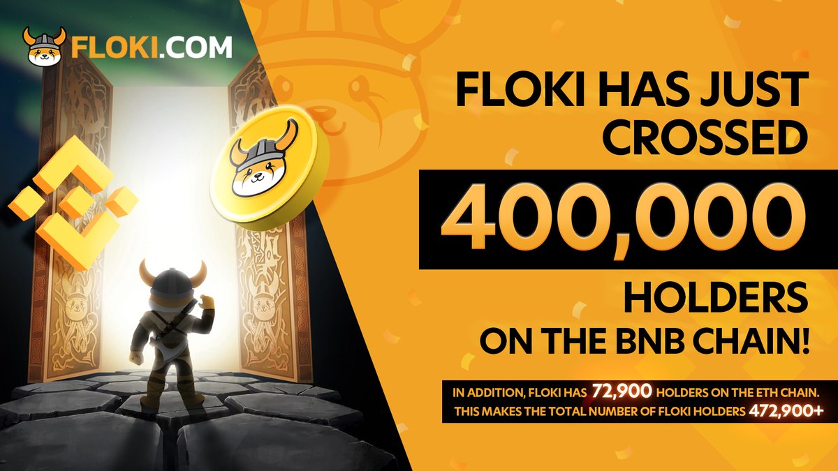 $FLOKI has just crossed 400,000 holders on the #BNB chain alone!

The massive user base of the #BSC network shows continued and strong interest in Floki's ecosystem.

In addition, #Floki has 72,900 holders on the $ETH chain, bringing the total number of Floki holders to 472,900+