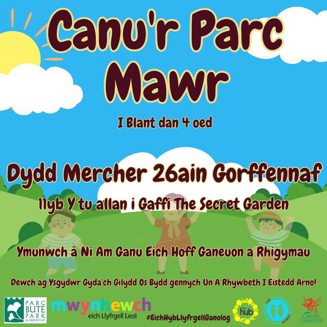 Ymunwch â ni yr haf hwn ar gyfer Canu yn y parc ym Mharc Bute. Lledaenwch y gair fel y gallwn lenwi'r parc gyda rhigwm a chân!

#parcbute #EichHybLlyfrgellGanolog
#butepark #singalong #songs #rhymes  #park #singing #singinginthepark #AmDdim  #FreeEvents #caerdydd