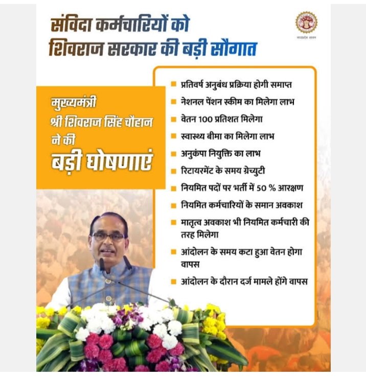 <a href="/CMMadhyaPradesh/">Chief Minister, MP</a> <a href="/ChouhanShivraj/">Shivraj Singh Chouhan</a> #संविदा_आभार
<a href="/NHM_MP/">National Health Mission MadhyaPradesh</a> के संविदा कर्मचारीयो की ओर से <a href="/ChouhanShivraj/">Shivraj Singh Chouhan</a> जी का बहुत बहुत धन्यवाद
आपने अपना संकल्प पुरा करते हुये #संविदा_मुक्त_मध्यप्रदेश किया
शोषण की इस व्यवस्था को समाप्त करने के लिये आपका आभार

<a href="/narendramodi/">Narendra Modi</a>
<a href="/AmitShah/">Amit Shah</a>
<a href="/BJP4MP/">BJP Madhya Pradesh</a>
<a href="/BJP4India/">BJP</a>
<a href="/ZeeMPCG/">Zee MP-Chhattisgarh</a>
<a href="/News18MP/">News18 MadhyaPradesh</a>
<a href="/IBC24News/">IBC24 News</a>