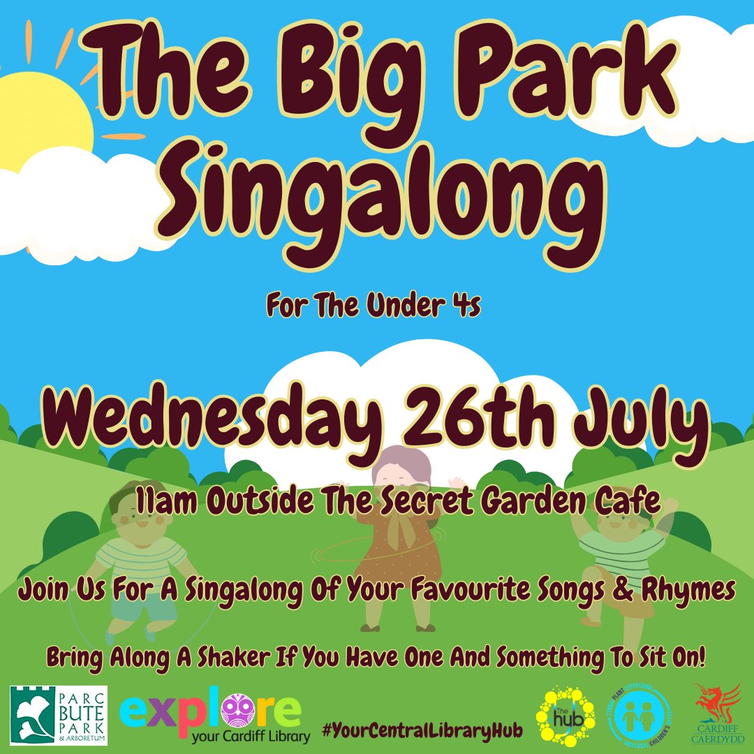 Join us this summer for The Big Park Singalong at Bute Park. Spread the word so we can fill the park with rhyme and song!

#parcbute #butepark #singalong #songs #rhymes #YourCentralLibraryHub #park #singing #singinginthepark  #Free #FreeEvents #cardiff #whatson #summer #fun