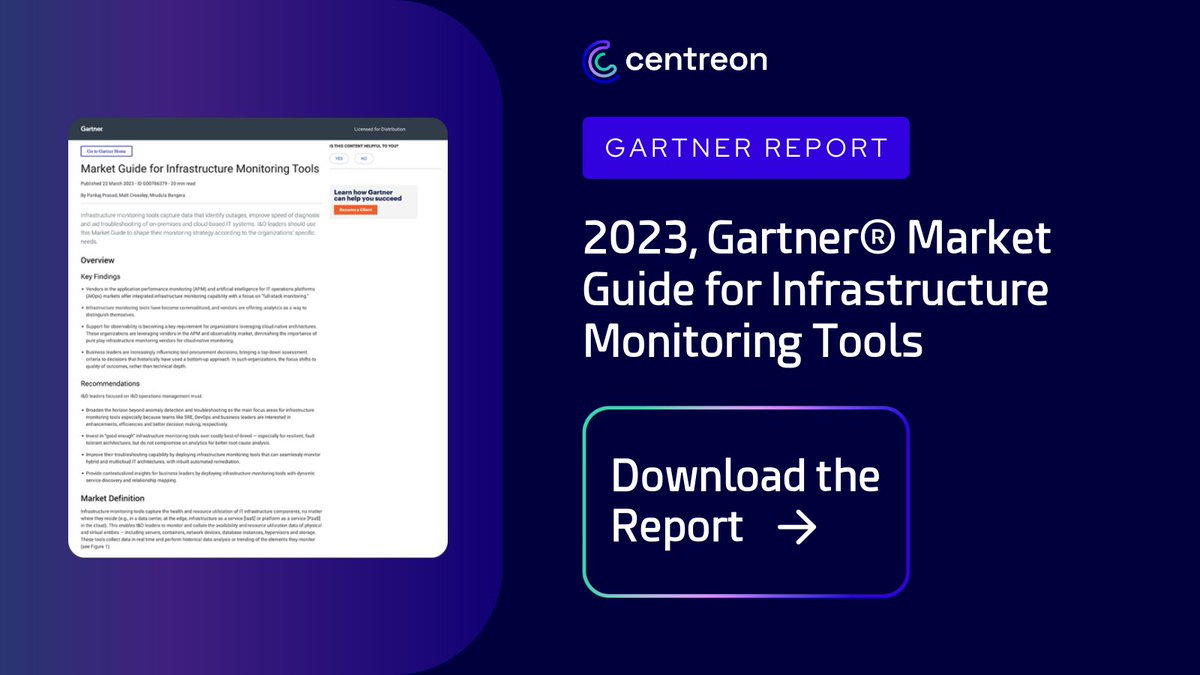 📢  Attention I&amp;O leaders! The #Gartner® #MarketGuide for #InfrastructureMonitoring Tools is your trusted companion for troubleshooting. Follow Gartner's recommendations and enhance your  capability with top-notch monitoring tools. eu1.hubs.ly/H03VHb80  #ITMonitoring <a href="/Centreon/">Centreon</a>