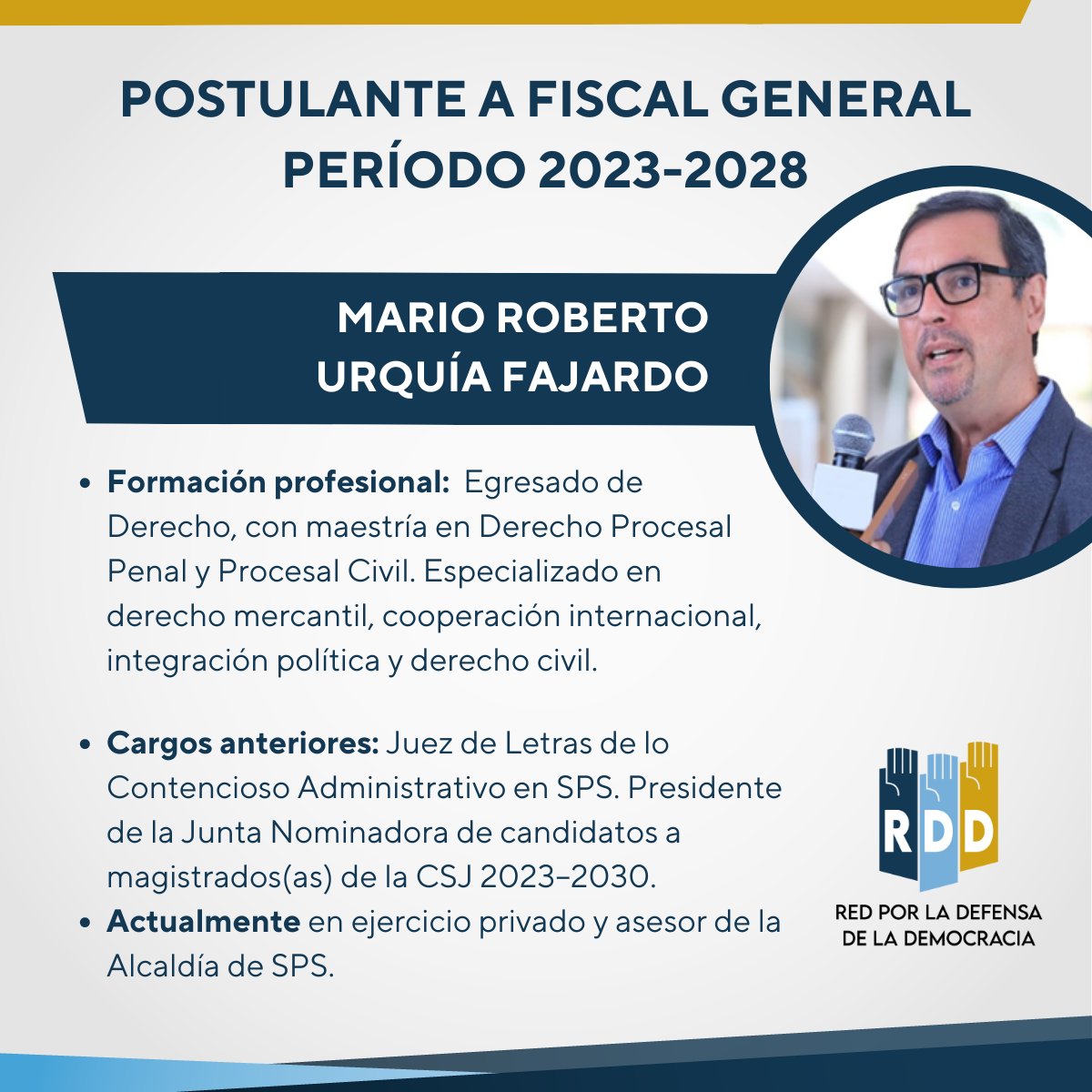 RDD_HN's tweet photo. La Red por la Defensa de la Democracia pone a disposición de la ciudadanía asesoría para presentar tachas y denuncias en caso de conocer acciones irregulares sobre postulantes a fiscal general y adjunto del Ministerio Público para el período 2023-2028. #PorUnaElecciónTransparente https://t.co/rH1wn75Yew