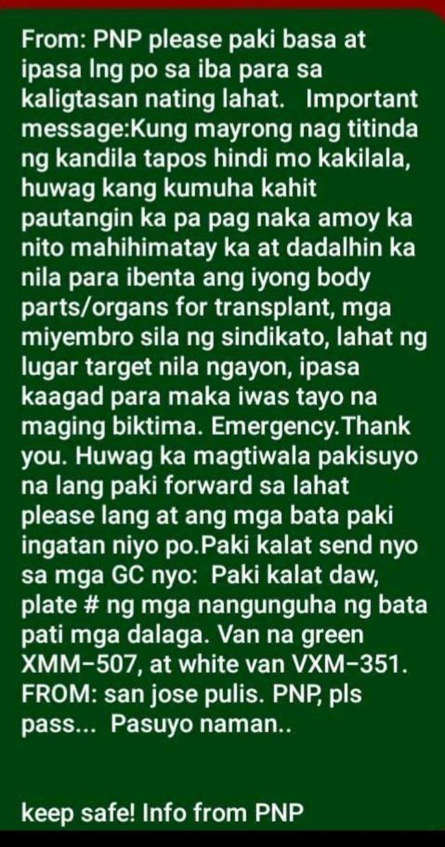 karenvaughn_'s tweet photo. This was just 4warded to me sa FB messenger.  Walang mawawala kung susundin at paniniwalaan. BETTER BE SAFE THAN SORRY GUYS‼️ https://t.co/ue7gONeDpk