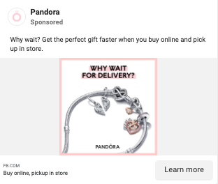 jjparfitt's tweet photo. #4 – Why wait?

Pandora's latest genius move lets you buy an item online and pick it up within 2 hours at your nearest store.

For anyone who forgot a special birthday, anniversary or occasion and can't wait until tomorrow...

This ad could be a lifesaver. https://t.co/PHuIrrtY1h