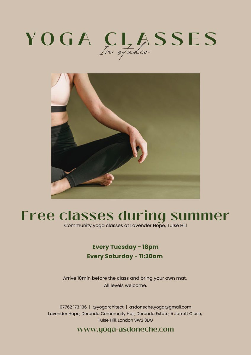 FREE YOGA! Starting THIS SATURDAY. Every Saturday 11.30am and Tuesday 6pm. Bring your own yoga mat. #stayhealthy #yoga #freeclasses #freeyoga #breathe #lookafteryourself #yogastrength #yogastretch #lavenderhope #lavenderhopecic #tulsehill #lambeth #lovelambeth #southlondon