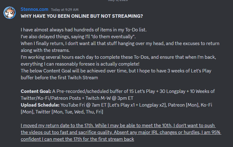 Why have you seen activity from me, but no streams or videos?

I'm not announcing my return yet, but I am reasonably confident that I can have my first stream on the 17th. It's still possible that it gets pushed to the 24th.
💖Thank you for always being awesome!