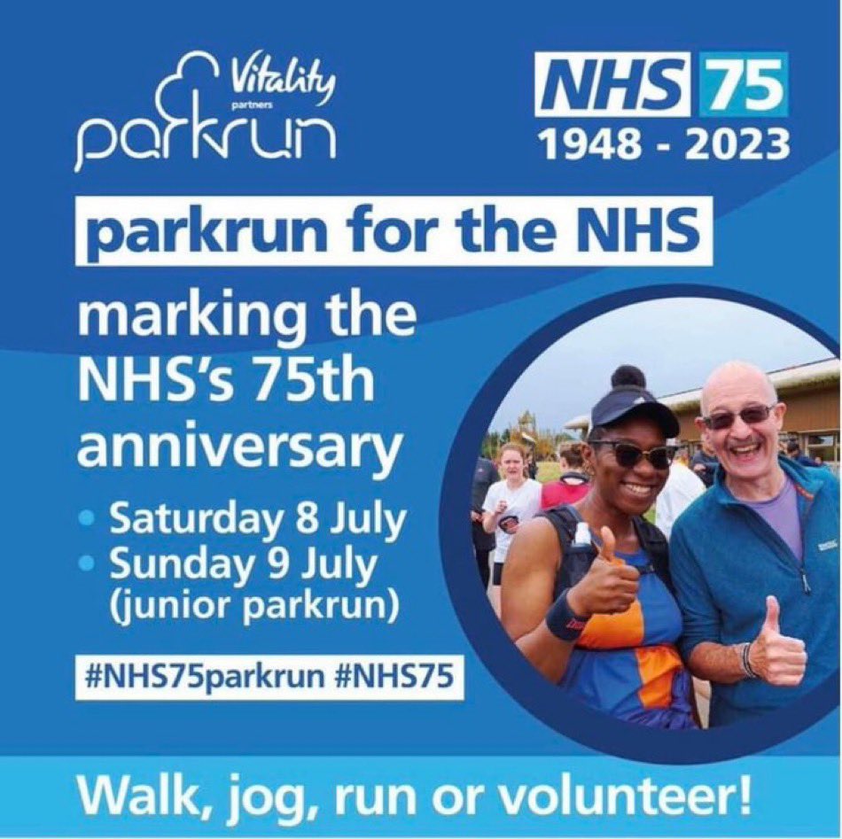 Join us at Canterbury parkrun on Saturday 8 July to celebrate the NHS’s 75th anniversary! Wear NHS blue or come in appropriate fancy dress 🧡💙

#loveparkrun #NHS75