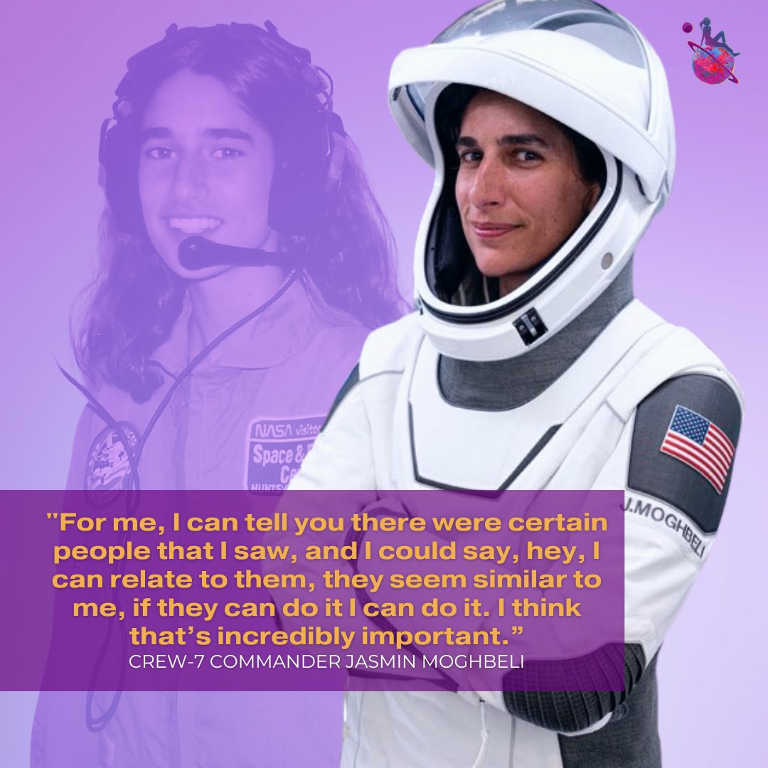 thespaceprize's tweet photo. Meet NASA astronaut Jasmin Moghbeli, the commander of #Crew7, set to embark on her very first spaceflight in August to the ISS for 6 months! We can't wait to see Jasmin and her crew lift off and live out their dreams! 🚀✨

#spaceprize #womeninspace #womeninestem #spacex #nasa https://t.co/BAExyZPsxp