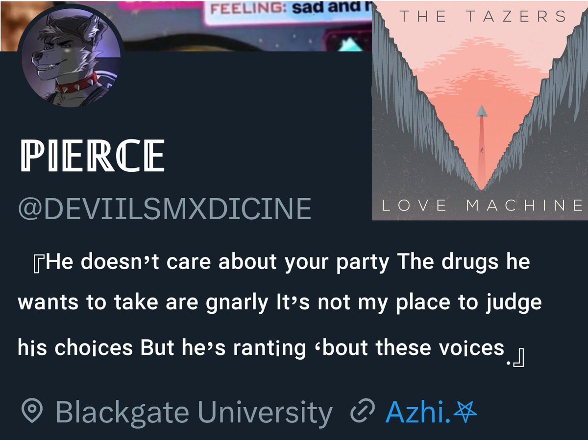 MXTAGLIO's tweet photo. ㅤ
https://t.co/sa4CQ2Cq7q

Fun fact: all of my acc bios over the years are all song lyrics https://t.co/X59YzUGZEH