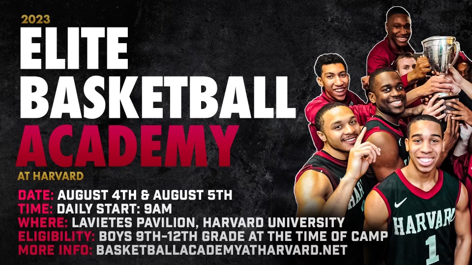 🚨 2023 ELITE BASKETBALL ACADEMY

📍 At Harvard University
📆 August 4 &amp; 5
⏰ 9 AM Daily Start
🏟️ Lavietes Pavilion
🏀 9th-12th Grade Boys

🔗 basketballacademyatharvard.net

#GoCrimson #OneCrimson