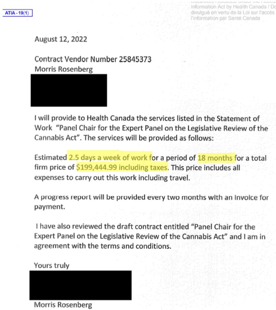 DrShaneMorris's tweet photo. A 🧵: Questions on the #Cannabis Act Review Panel based on @matt_lamers article uncovering the odd “sole source” $200k 2.5 days/wk contract to Morris Rosenberg to chair the panel have raised eyebrows in Ottawa (especially based on his Trudeau Foundation issues). Gov contracts…> https://t.co/31flFKu860