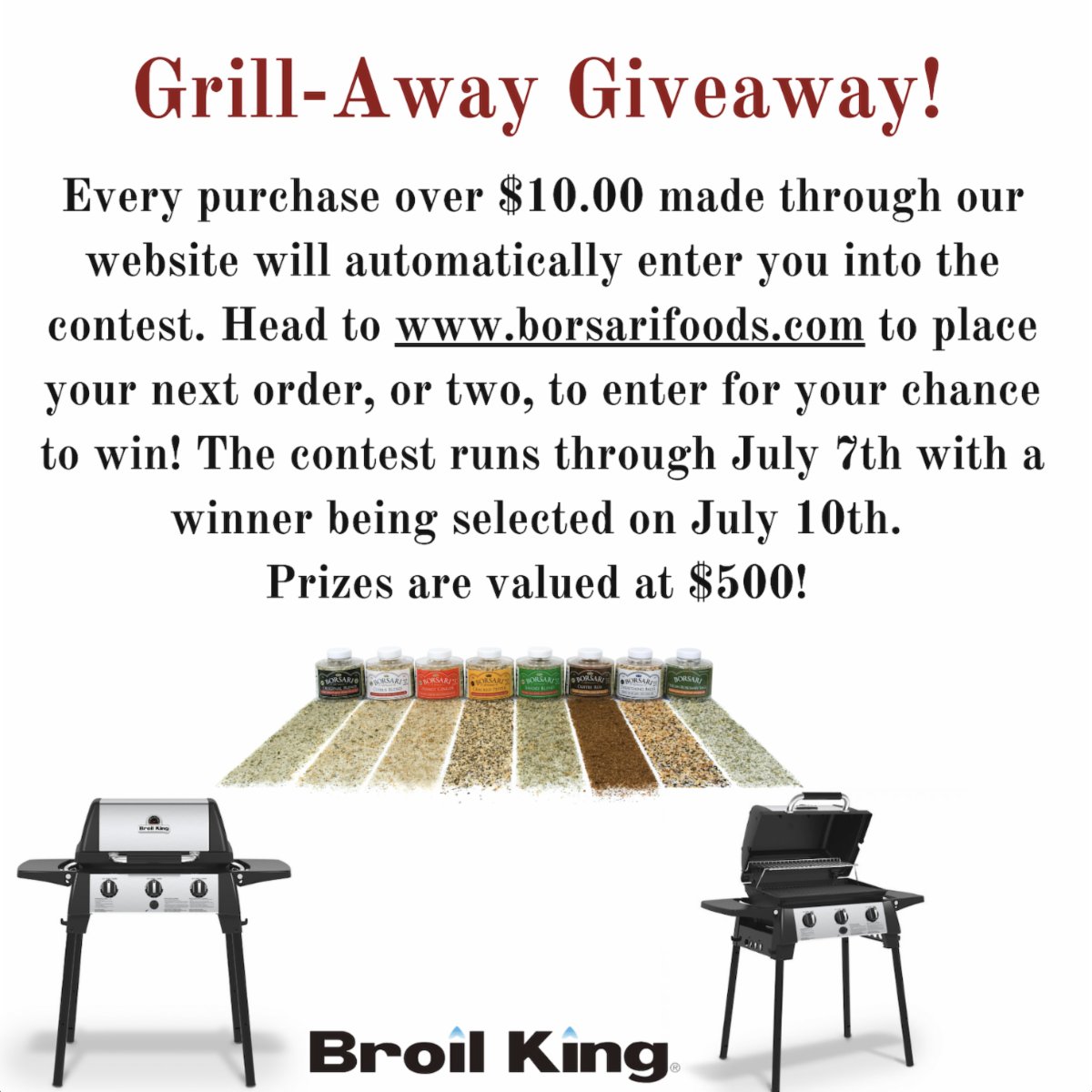 Just a reminder that our Borsari Grill-A-Way Event with Stone and Outdoor Living of Bemus Point, NY is ending July 7, 2023. One lucky winner will be chosen on July 10, 2023!