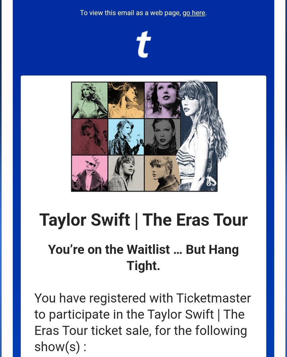 Boo! The Irish tickets go on sale on the 13th - my actual birthday, and I won't be getting them unless the stars align, and I get unlisted 😭😭

#taylorswifttickets #TaylorSwiftErasTour