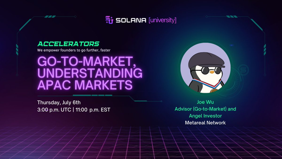 laemD8's tweet image. Exciting updates from the Accelerator Program! Join us for a deep dive into "Go-to-market, Understanding APAC markets" with Joe Wu from Metareal Network. Discover valuable insights to navigate APAC markets successfully.
📅 Thursday, July 6th
⏰ 3:00 p.m. UTC
#Web3Accelerator