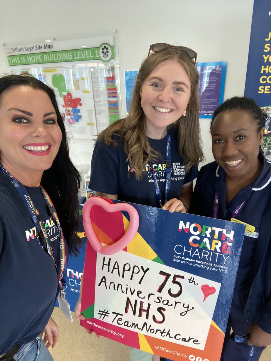 Happy 75th anniversary to our amazing and priceless NHS🙏👏🏻.I’ve had a lovely day on site at Salford Royal raising funds and the profile of @NCareCharity whilst joining in the 75th celebrations 🌈❤️💃🙏@Jess_Pollard @NCAlliance_NHS #nhs #charity #nhs75 #teamnorthcare