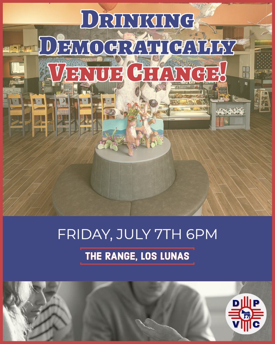 dpvcnm's tweet photo. Hey #ValCoDems! This Friday's #DrinkingDemocratically has changed venues to The Range in Los Lunas. We'll see everyone there at 6pm! https://t.co/kWncpbbfRF