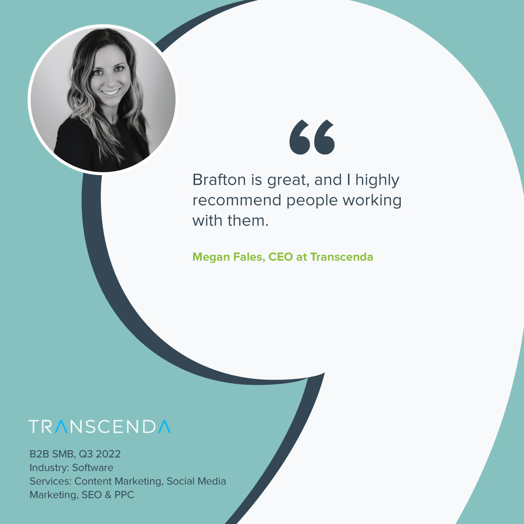 Brafton's tweet image. Transcenda’s mission to build a better future through technology resonates with so many. When they asked us to help spread their message through SEO and PPC campaigns, we were flattered — and they were thrilled with the outcome. bit.ly/3BT6jhp

#Brafton #CreatedToCreate