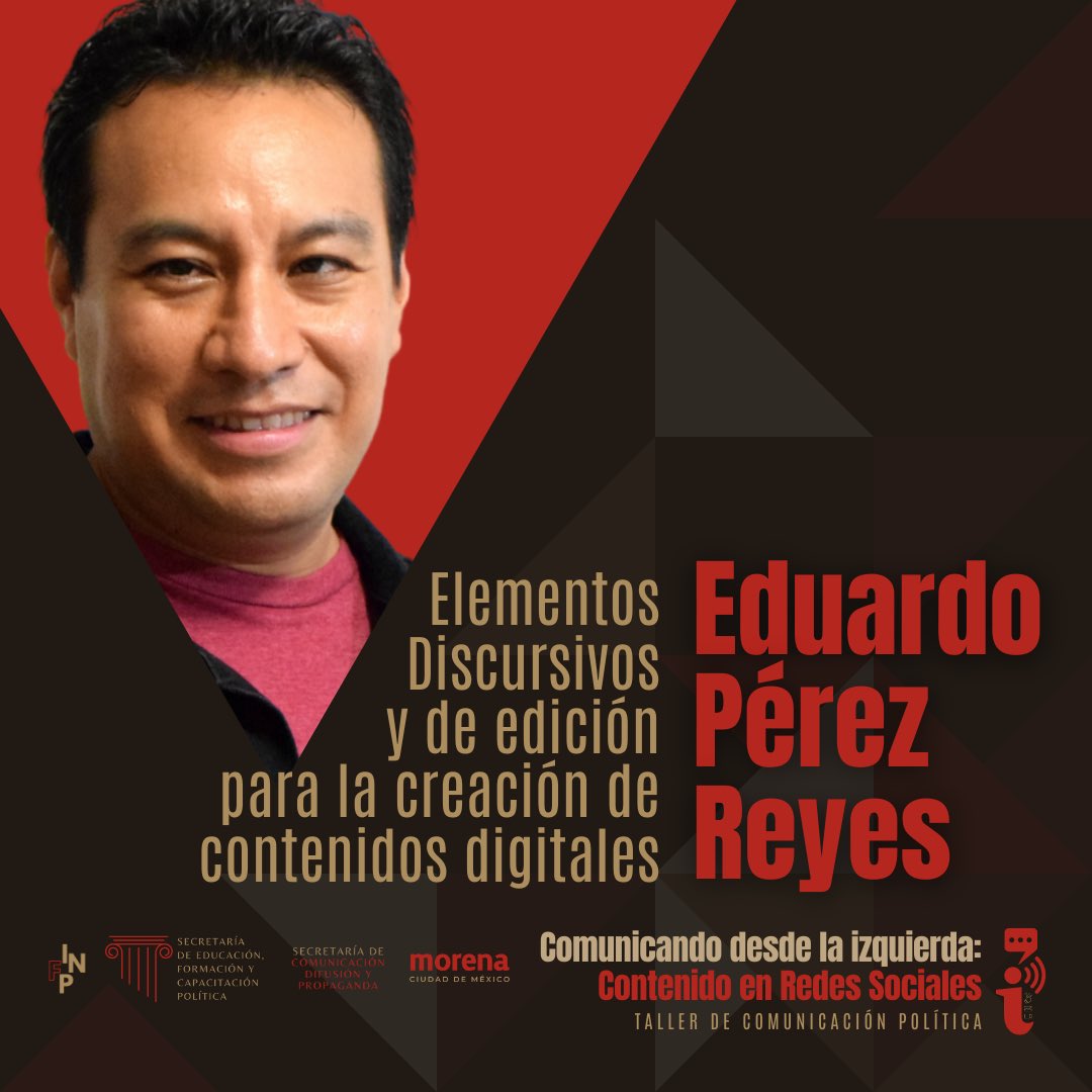 FPolticaCDMX's tweet photo. Te presentamos a nuestro segundo ponente. 😃

El es Eduardo Perez Reyes, encargado de enseñarnos los Elementos Discursivos
y de Edición 
para la creación de contenidos digitales.🙌

Convocatoria todavía abierta.✨ https://t.co/lkOrZ339aV