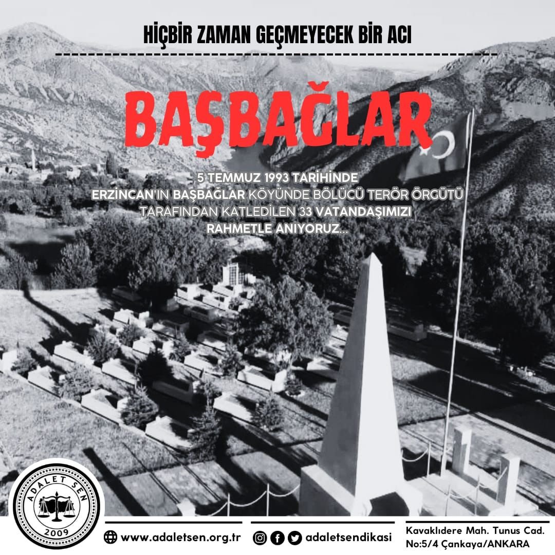 5 Temmuz 1993 tarihinde Erzincan’ın Başbağlar köyünde hain terör örgütü tarafından katledilen 33 vatandaşımızı rahmet ve saygıyla anıyoruz.