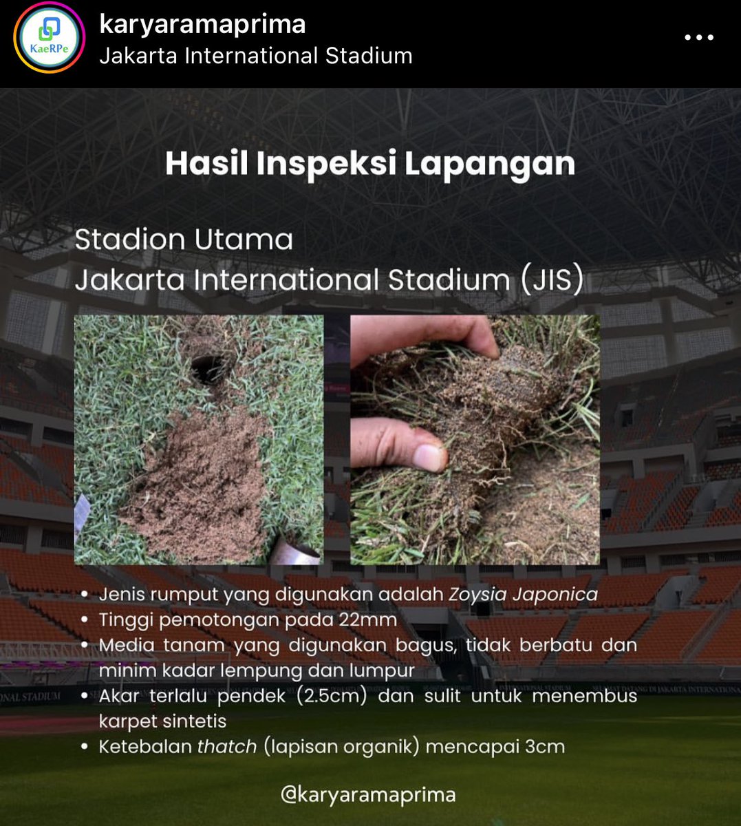 aewin86's tweet photo. Hasil Evaluasi Rumput Stadion JIS dilakukan selama 3 kali
- dgn JIS
- Lestarindo
- terakhir baru dgn PUPR dan PSSI

Jadi bu @tatakujiyati kosongkan gelas dulu ya. https://t.co/eIOh3lDQ0P