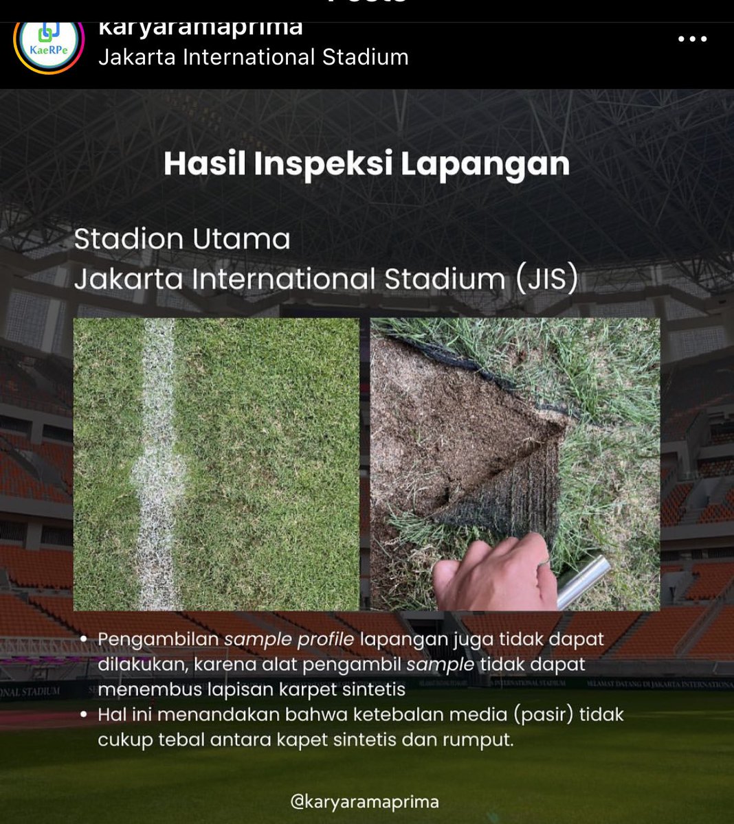 aewin86's tweet photo. Hasil Evaluasi Rumput Stadion JIS dilakukan selama 3 kali
- dgn JIS
- Lestarindo
- terakhir baru dgn PUPR dan PSSI

Jadi bu @tatakujiyati kosongkan gelas dulu ya. https://t.co/eIOh3lDQ0P