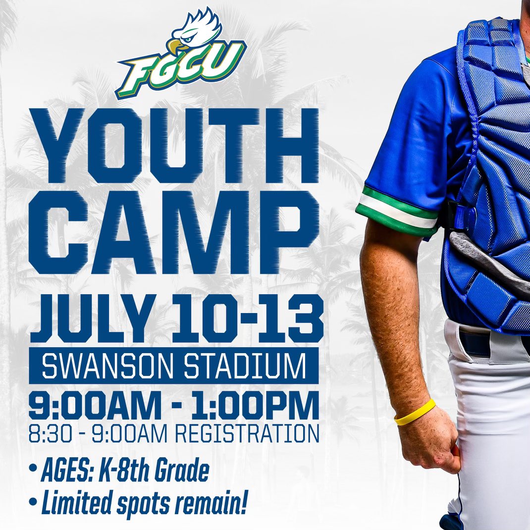 FGCU_Baseball's tweet photo. Whoโs ready for another summer camp? We areโผ๏ธ
Tune your skills with All-Americans ๐ช
SIGN UP ๐ https://t.co/VSS3kBbOZg
#WeKnow #WingsUp #DingerCity https://t.co/osRuS0e1hq
