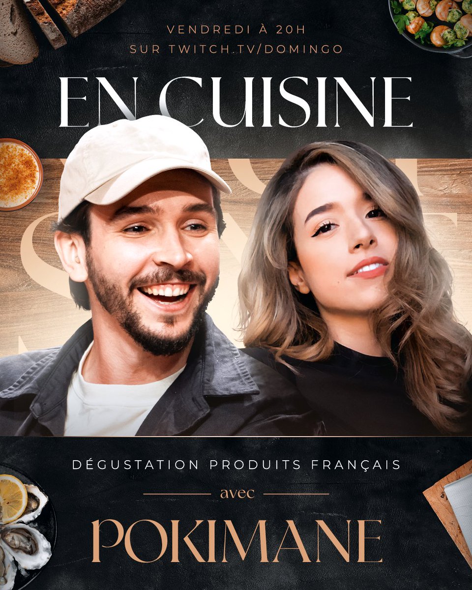 Domingo's tweet photo. Live exceptionnel avec Pokimane vendredi ! Pour une fois on va pas juste faire un plat, jvais plutôt lui faire découvrir plein de spécialités françaises 👨‍🍳 https://t.co/G71eFKhrNi