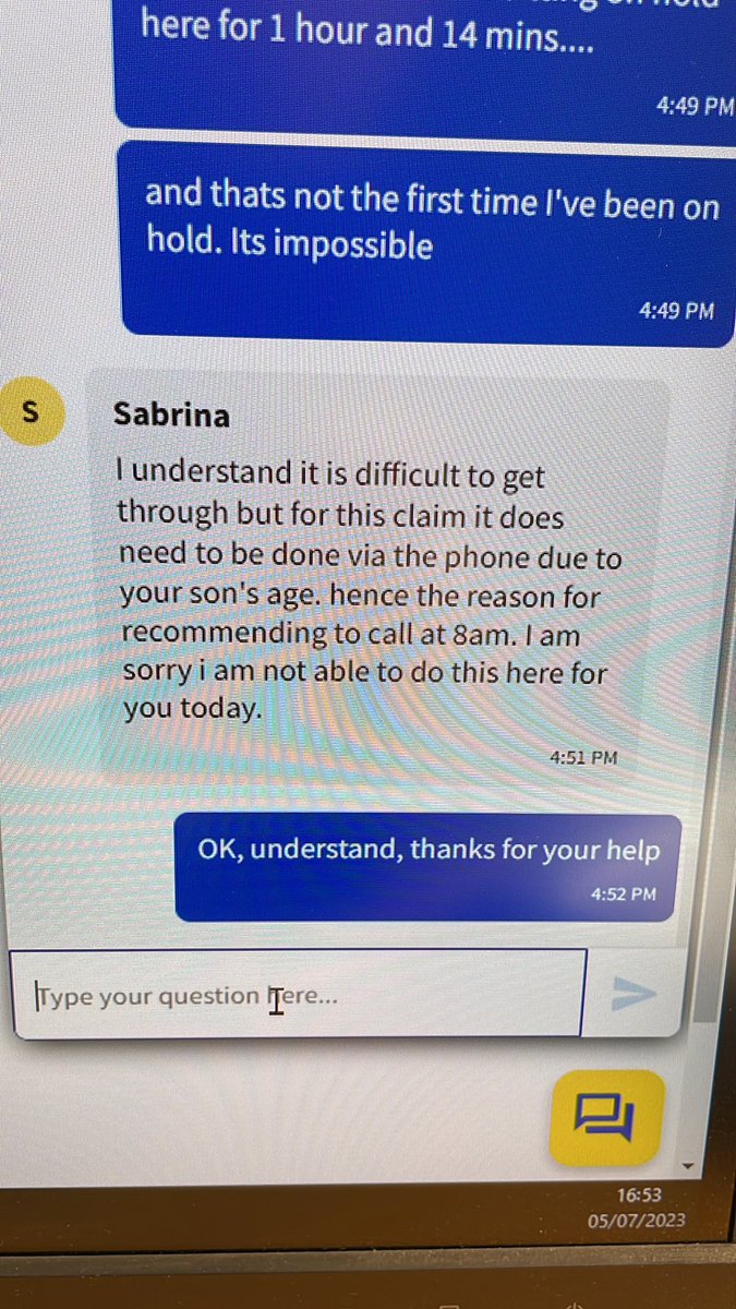 kevw7840's tweet photo. @AvivaUK And to prove a point that claim form doesn’t work. Managed to get through on online chat (after 1 hour waiting on queue) and got this despite managing to ask questions… https://t.co/rLtzAGETL1