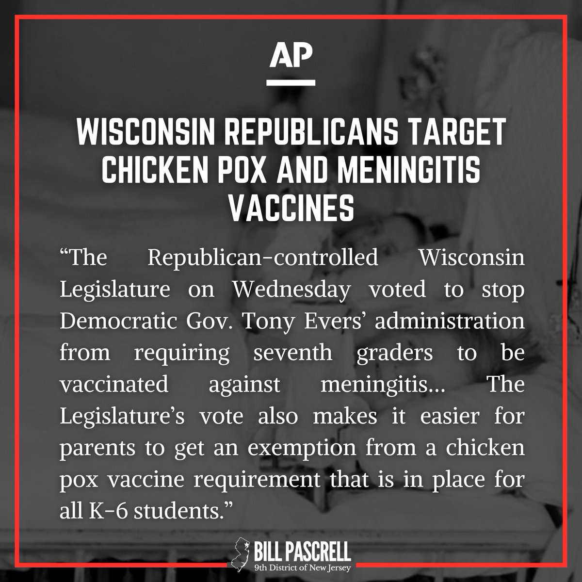 BillPascrell's tweet photo. Republicans are increasingly going after all vaccines including protecting kids from meningitis and even chicken pox https://t.co/Gj0w05XosV