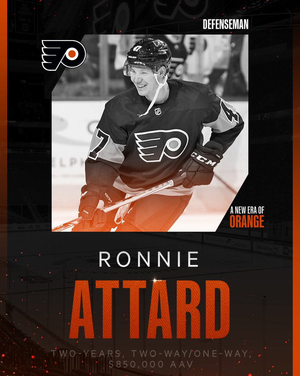 NHLFlyers's tweet photo. OFFICIAL: We have signed defenseman Ronnie Attard to a two-year, two-way/one-way, $1.7 million contract ($850,000 AAV) and defenseman Victor Mete to a one-year, two-way, $775,000 contract. 

Details: https://t.co/IsjBatO3Xg https://t.co/Slw9xhvwgX