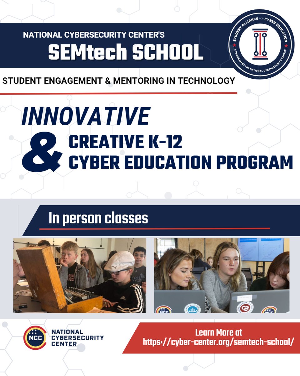NATLCyberCenter's tweet image. NCC’s SEMtech School is coming this fall! 📆 Learn more and sign up for details at cyber-center.org/semtech-school.

#semtech #computerscience #STEM #coloradosprings