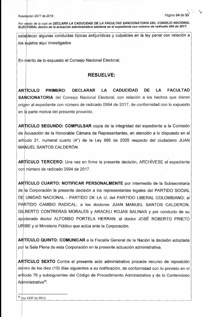 Melquisedec70's tweet photo. En 2018, el @CNE_COLOMBIA  archivó por caducidad, sin analizar ninguna de las múltiples pruebas, investigación contra la campaña 2014 de Santos por la financiación ilegal de Odebrecht (US$1 millón). 
Y remitió el caso a la @CamaraColombia de Representantes, que nunca hizo nada https://t.co/BQu2IDvrTD