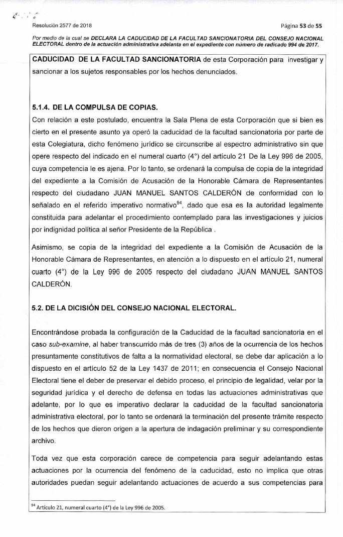 Melquisedec70's tweet photo. En 2018, el @CNE_COLOMBIA  archivó por caducidad, sin analizar ninguna de las múltiples pruebas, investigación contra la campaña 2014 de Santos por la financiación ilegal de Odebrecht (US$1 millón). 
Y remitió el caso a la @CamaraColombia de Representantes, que nunca hizo nada https://t.co/BQu2IDvrTD